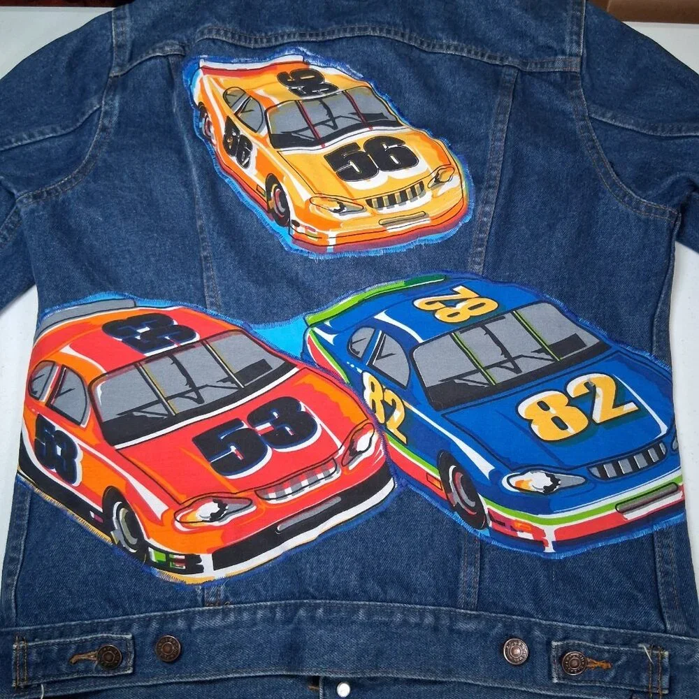 Reworked NASCAR Jean Jacket Size 40 Race Car Auto Racing Upcycled Denim - Picture 10 of 16